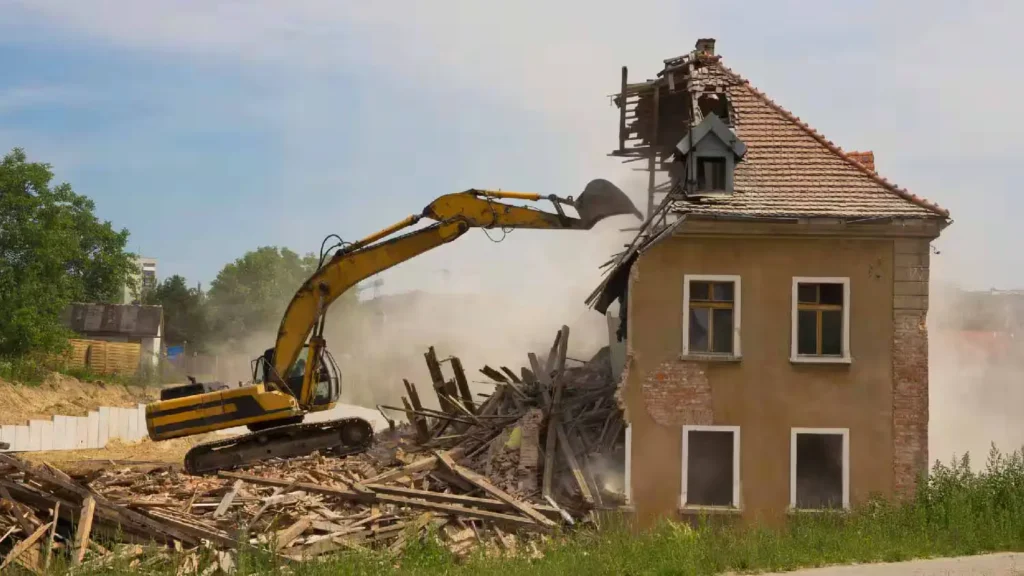 House demolition work using excavator in digger hire hawkes bay