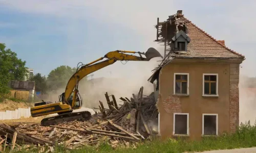 House demolition work using excavator in digger hire hawkes bay